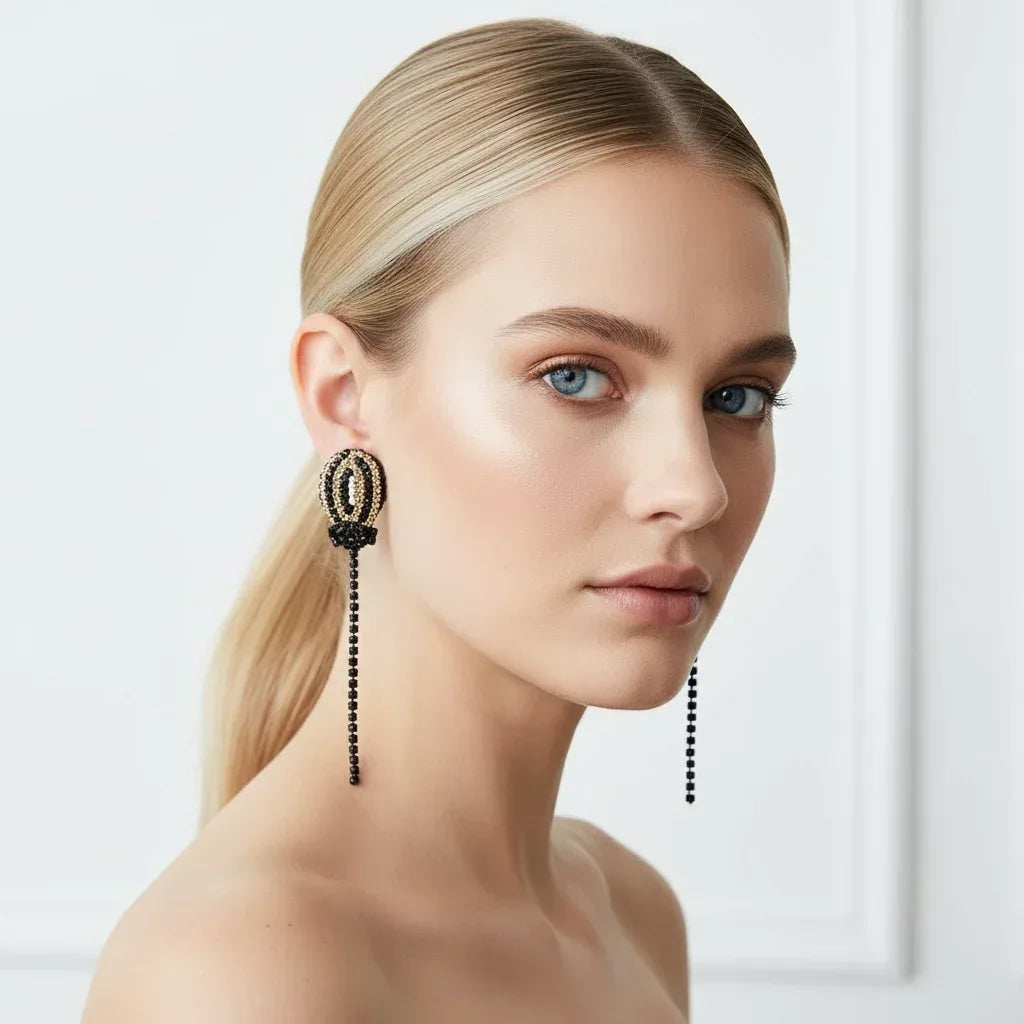 Orecchini Luna Nera - Uncinetto Glamour con Swarovski - Légèreté 🎈by SA