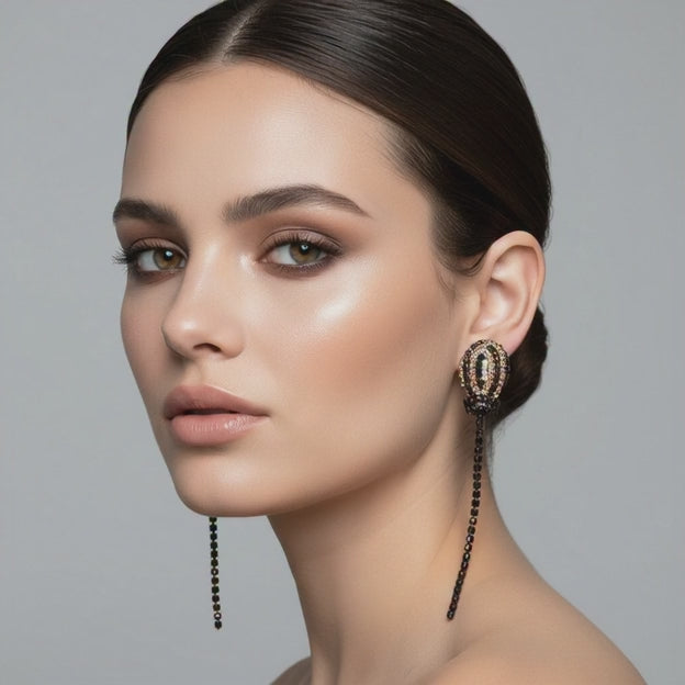 Orecchini Luna Nera - Uncinetto Glamour con Swarovski